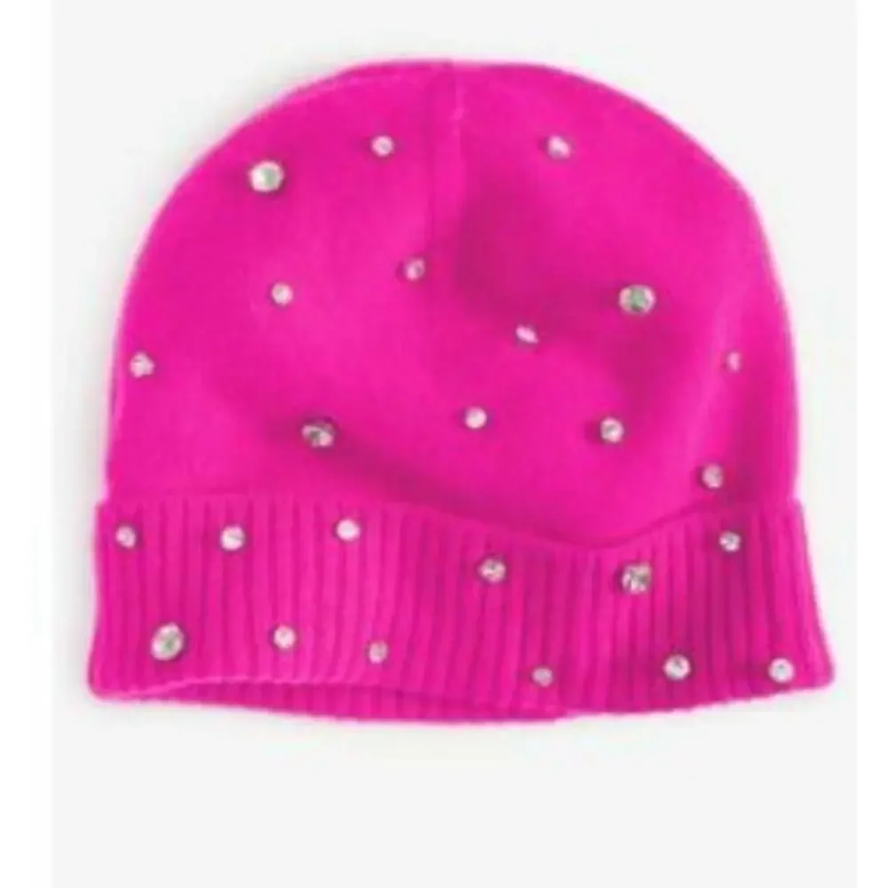 Charter Club Pink Ribbed Cashmere Scarf and Embellished Pink Beanie One Size